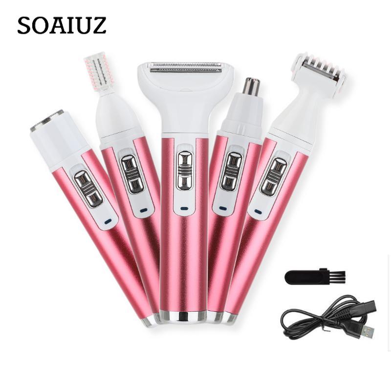 Elektrický odstraňovač chloupků 5 v 1 USB dobíjecí dámský holicí strojek Zastřihovač chloupků v nose Tvarovač obočí Noha Podpaží Bikin Zastřihovač Dámský Epilátor