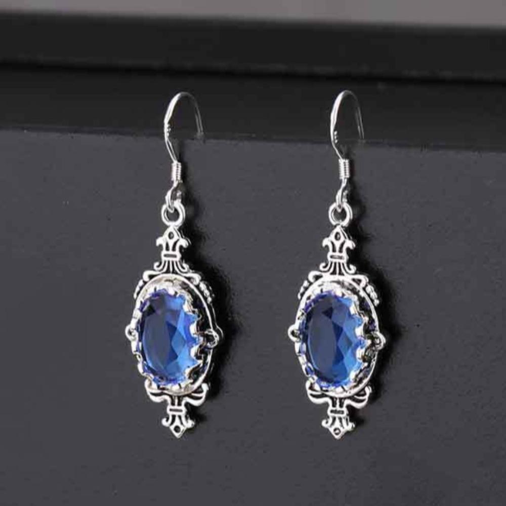925 Silver Plated Topaz Blue Zircon Earrings Vintage Thai Silver Women Earrings Fashion Jewelry Gift
