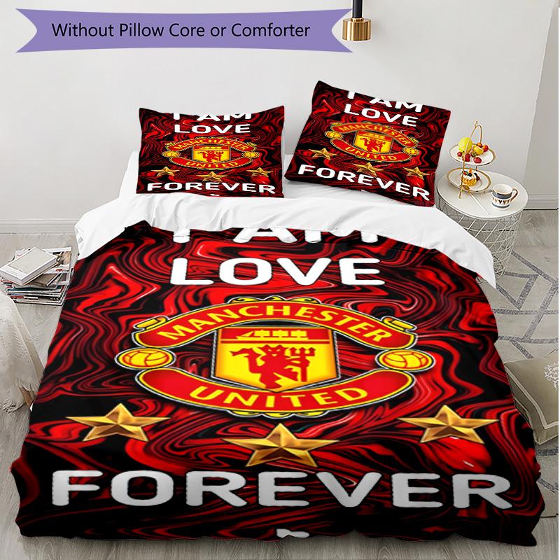 3pcs Duvet Cover Set (1*Duvet Cover + 2*Pillowcase, Without Core), Manchester United F.C Print Soft All‑Season Bedding Set, Home Bedroom Decor Gift