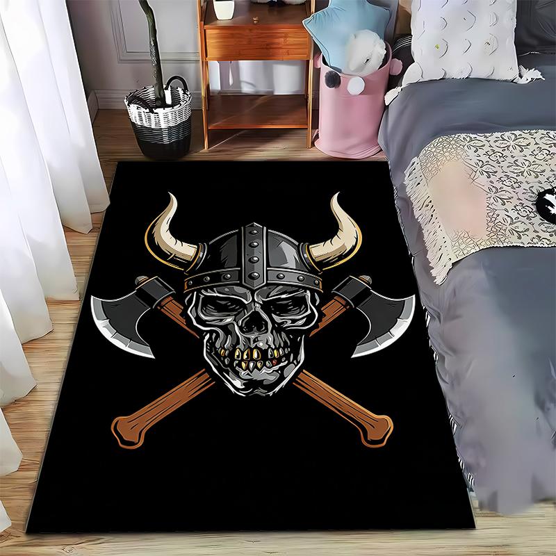Viking Skull with Horned Helmet and Crossed Axes Black Carpet Suitable for use as an anti-slip for living room bedroom sofas 40x60cm( 15x23in )