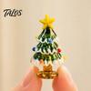 Small Christmas Gift for Home Handmade Glass Mini Tree Figurine, Blown Tabletop Ornament with Festive Holiday Decoration Star Topper, Desktop