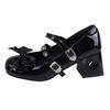 Fashion Mary Jane Lolita Shoes Women Y2K Patent Leather Low Heels Pumps Women Silk Bow Tie Ankle Straps Party Shoes Zapatos De Mujer