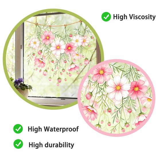 Spring Hanging Floral Window Cling Watercolor Saussurea Flower Vine Window Decals Reusable Static Glass Sticker for Home Shop Office