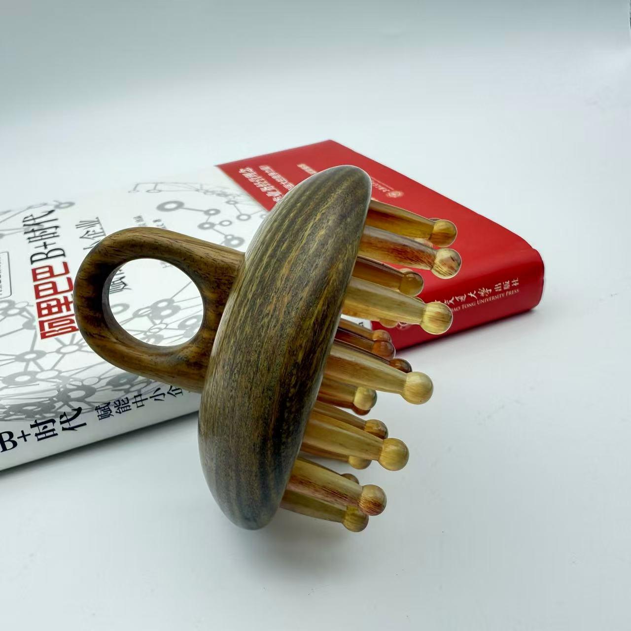 Green Sandalwood 66-Teeth Scalp Massager & Wide-Tooth Gua Sha Comb