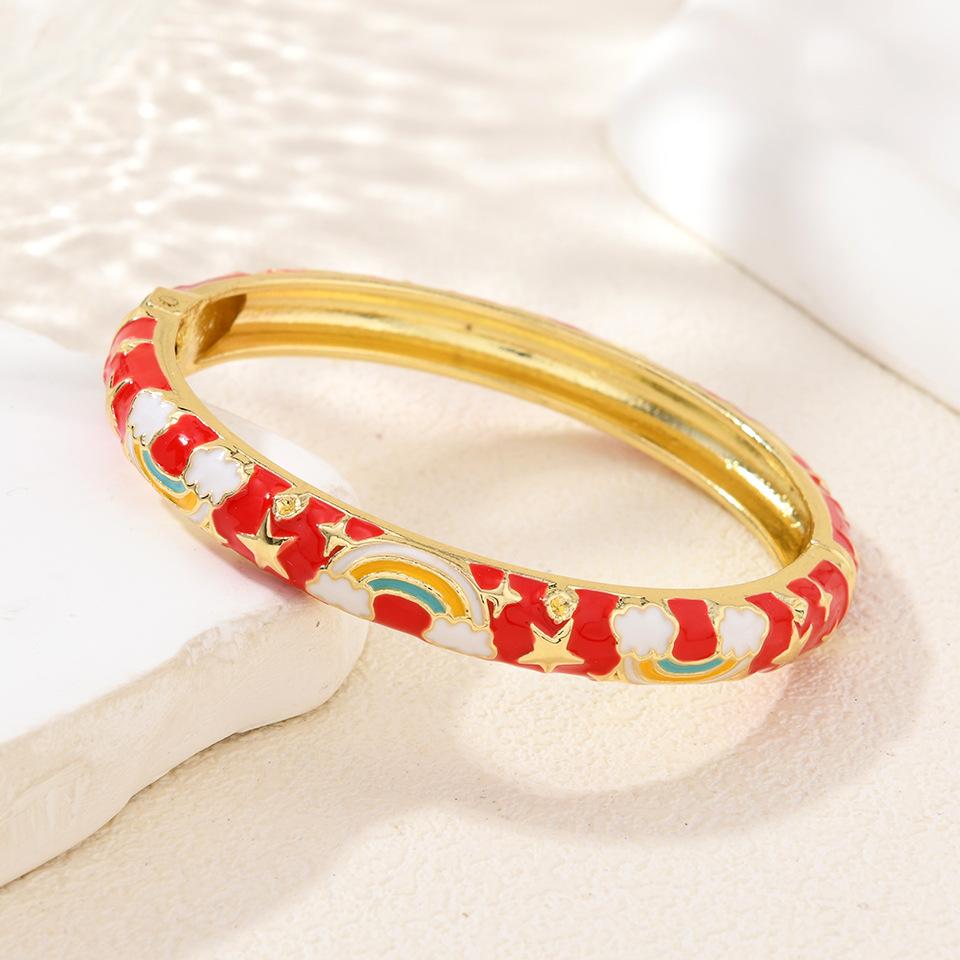 2026 New Enamel Female Color Red National Style Oil Drop Jewelry Bracelet One Size(16-22CM)