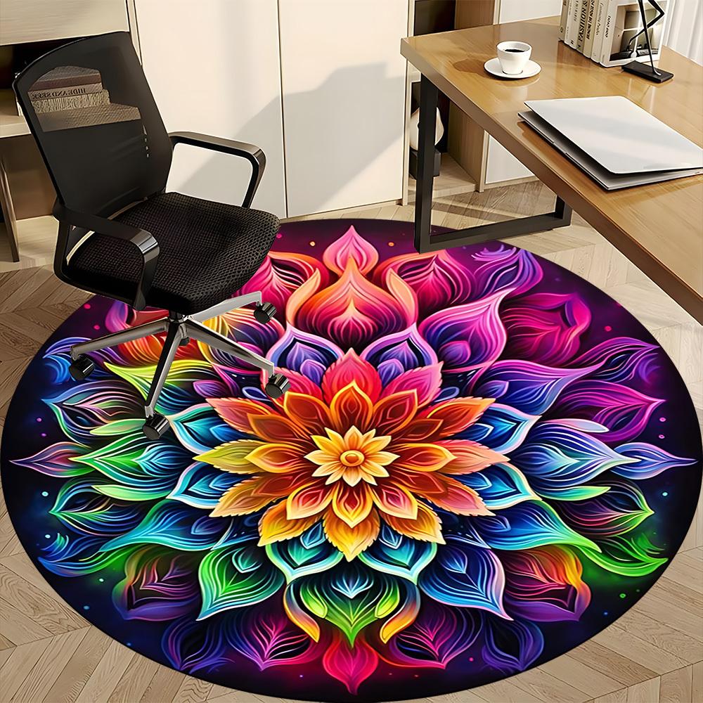 1PC Colorful Lotus Mandala Chair Carpet for Office, Indoor Non-Slip Washable  Carpet, Soft Comfortable Mat For Office Room Yy250930085