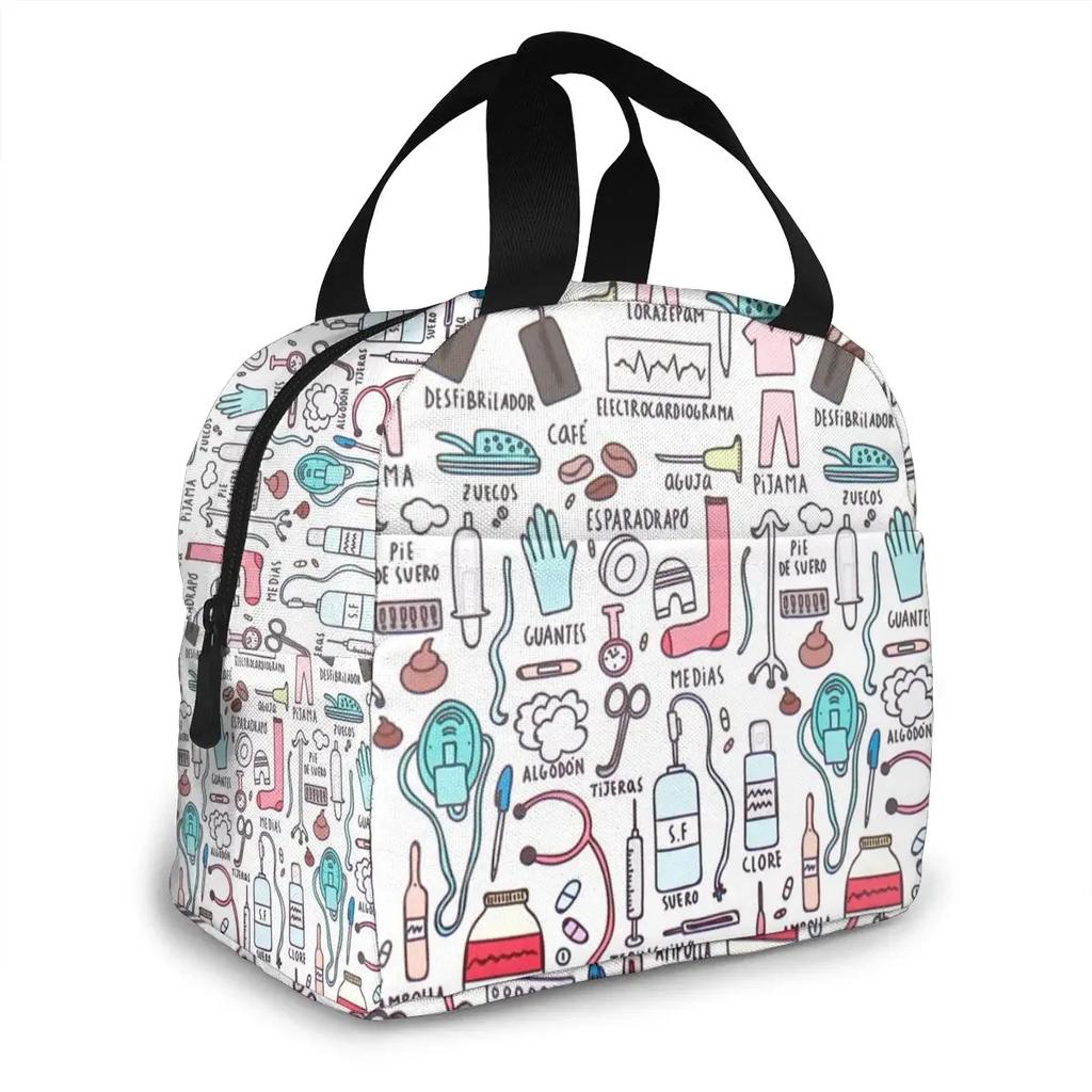 Travel Nurse Bag Insulated Lunch Bags Women Cartoon Nurse Print Food Case Cooler Warm Bento Box for Kids Lunch Box for School