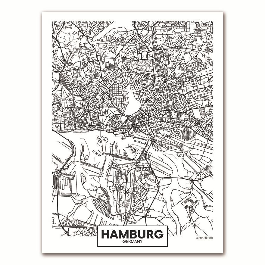 Poster con Parole Nero Bianco Mappa Città Parigi Londra New York Stampa Nordica Pittura su Tela Quadro da Parete per Soggiorno Decorazioni per la Casa