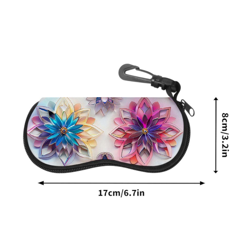 2D-Colorful Floral Pattern Zipper Sunglasses Case, Protective Eyewear Container with 3D Flower Print, Travel Glasses Organizer for Women Gift