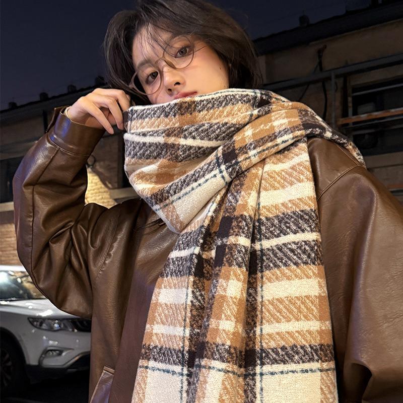 Winter scarf women's new high-end dry rose-colored plaid imitation cashmere shawl scarf dual-purpose men's tide