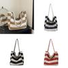 Canvas Large Capacity Bag With Stripes For Casual Daily Use