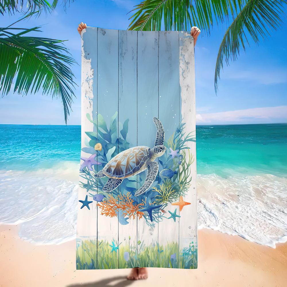 Popular Ocean Turtle Pattern Beach Towel Microfiber Absorbent Bath Towel Quick-Drying Double-Sided Velvet Beach Blanket
