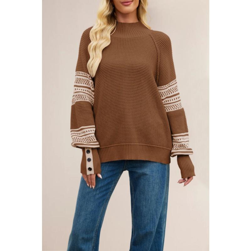 New autumn and winter women's clothing hot-selling knitted color matching semi-turtleneck fashion pullover