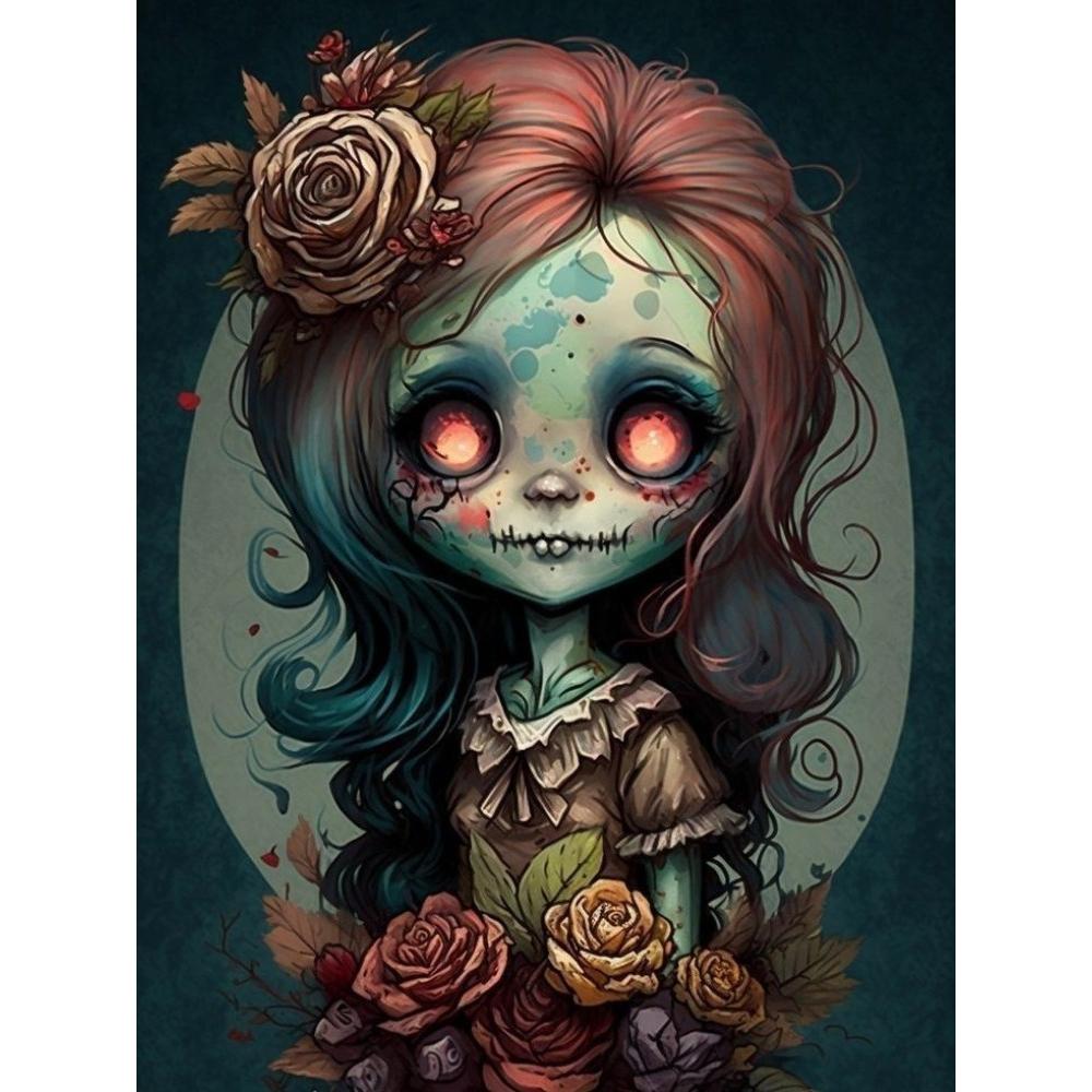 2026 New Dark Gothic Automaton Doll 5d Full Diamond Painting Skeleton Cartoon Character Crystal Cross Stitch Mosaic Home Decor