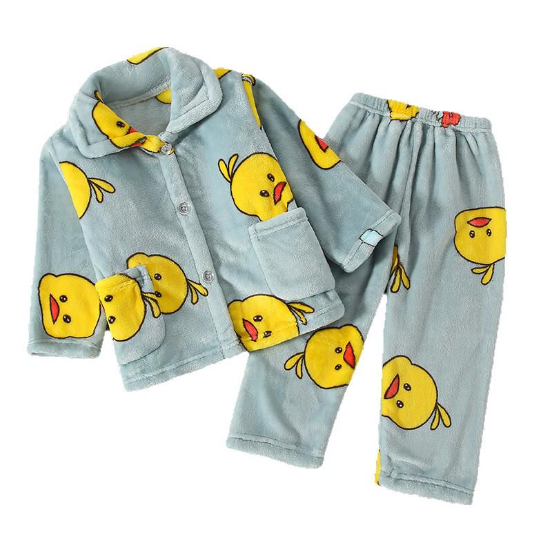 Kids' Flannel Pajama Set - Thick Coral Fleece Cardigan for Boys & Girls, Perfect for Autumn & Winter.