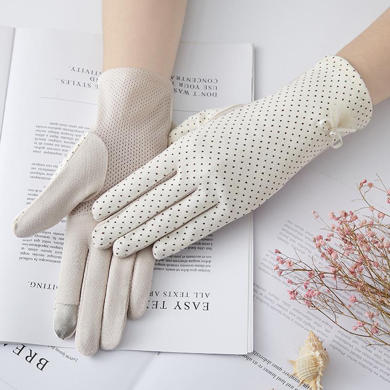 Women’s Cotton UV Protection Gloves, Lace Summer Gloves, Breathable Touchscreen Anti-Slip Gloves for Driving Riding Outdoor Travel
