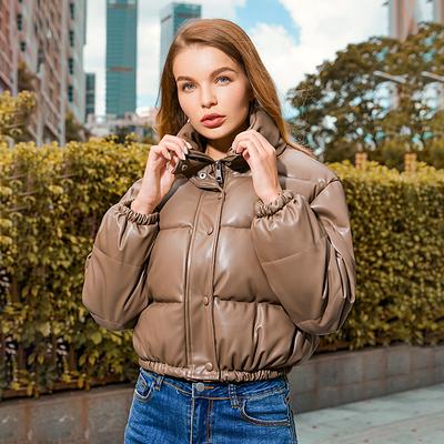Autumn And Winter European And American Leather Jacket Women's Stand-up Collar Short Warm Bread Cotton Jacket