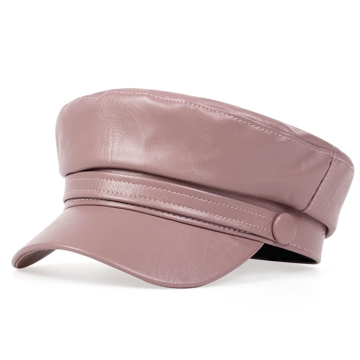 Autumn Winter Fashion Ladies Beret Pu Leather Beret Hat Painter Hats Outdoor Leisure Flat Top Military Caps Spring Casual Berets