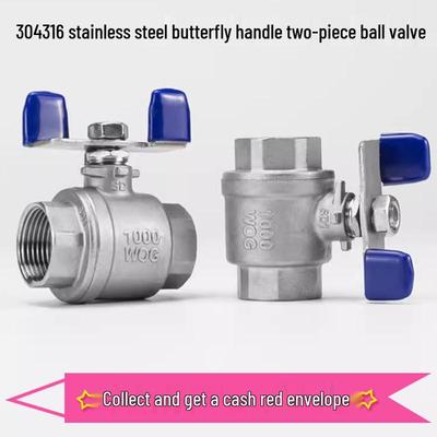 304/316 Stainless Steel Butterfly Handle Ball Valve, Two-Piece, Sizes: 1/4, 1/2, 3/4, 1 Inch