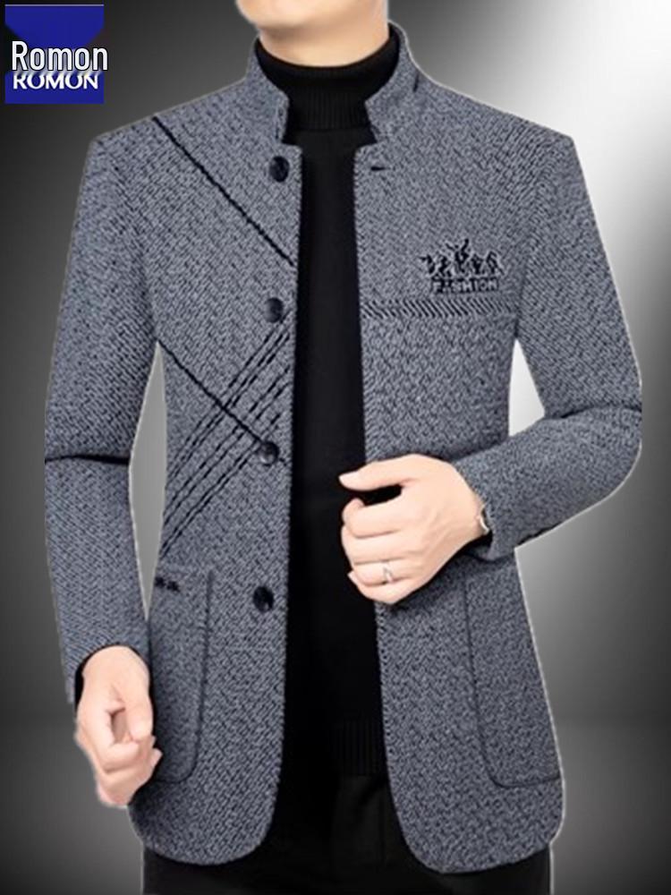 LOMON Men's Wool Jacket: Business Casual Autumn Outerwear for Middle-aged & Young, Plus Size, High-end Dad's Style.