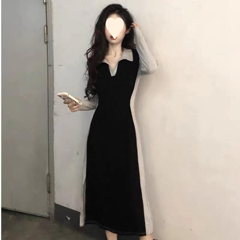 

Новое платье-миди с воротником-поло и длинным рукавом, женское, осеннее, элегантное, подчеркивающее талию, нишевая юбка S