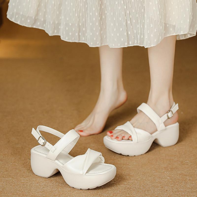 Platform sandals women's summer new one-word with soft-soled shoes toe holiday wind open toe wedge heel casual Roman shoes