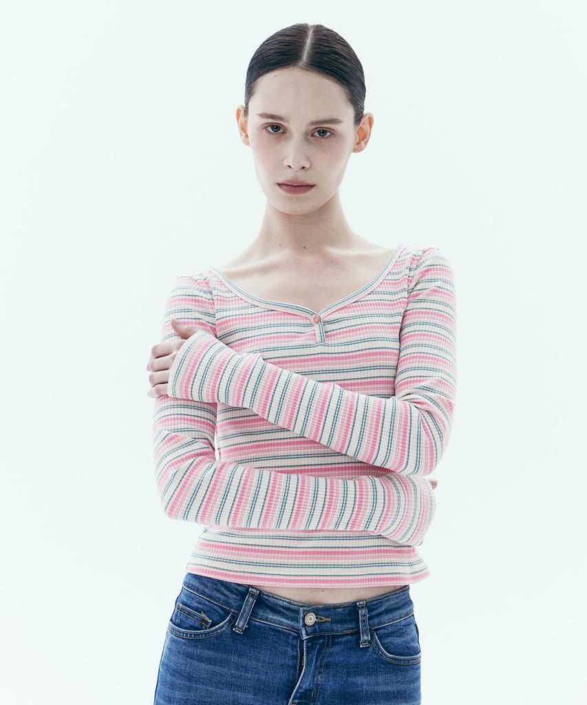 Neo Striped Lip Long Sleeve Pink