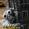 Dark Haunted House Figurine Halloween Ornament, Resin Miniature, Shape Old Stone Texture Decor with Skull Elements Desktop Decoration for Micro