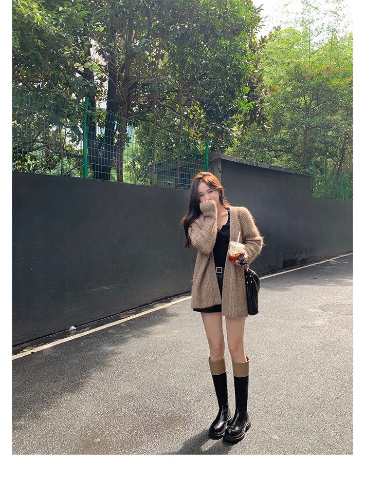 Grape mother studiolee color matching fashion round head thick sole thick heel medium long tube thin knight boots women autumn and winter