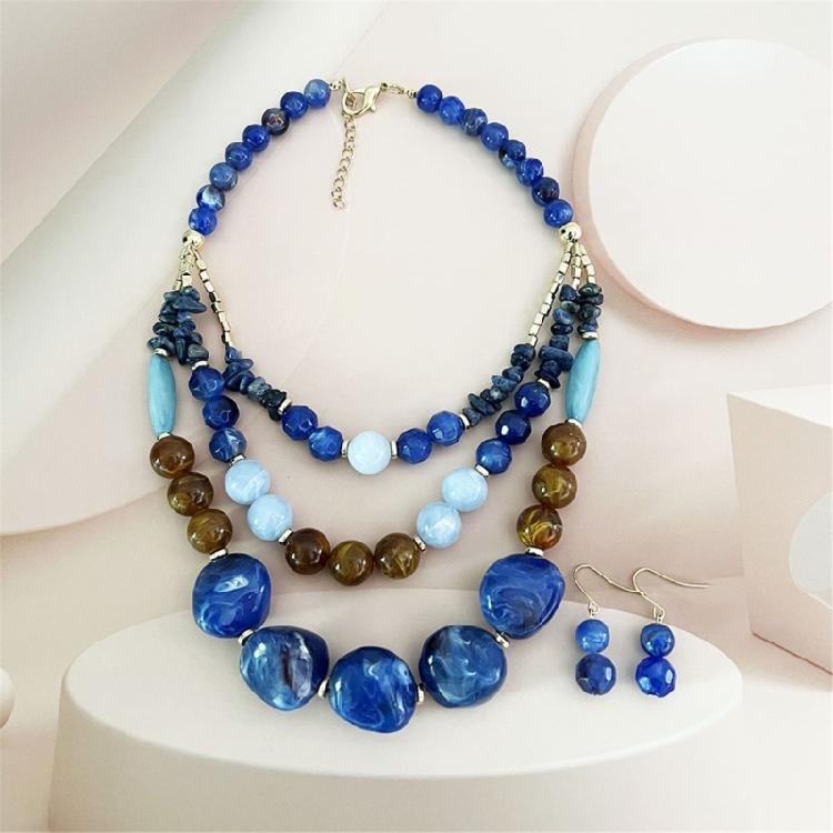 Versatile Multi Color Beaded Collarbone Chain Necklace Pendant Earrings Acrylic Jewelry for Matching Most Outfits