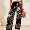 Women Plus Size Black Gold Glitter Striped Dots Print High Waist Wide Leg Long Pants Casual Loose Comfortable Trousers For Daily Party Wear