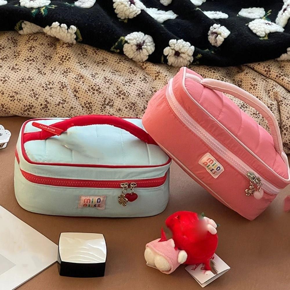 Solid Color Fresh Makeup Bags Handbag Toiletries Bag Sweet Contrast Color Cosmetic Bag  Girls