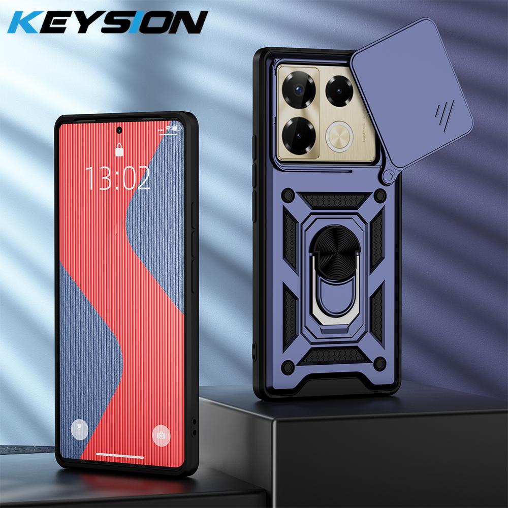KEYSION Shockproof Case for Infinix Note 40 Pro+ 5G Slide Camera Protection Metal Ring Stand Phone Cover for Infinix Note 40 4G