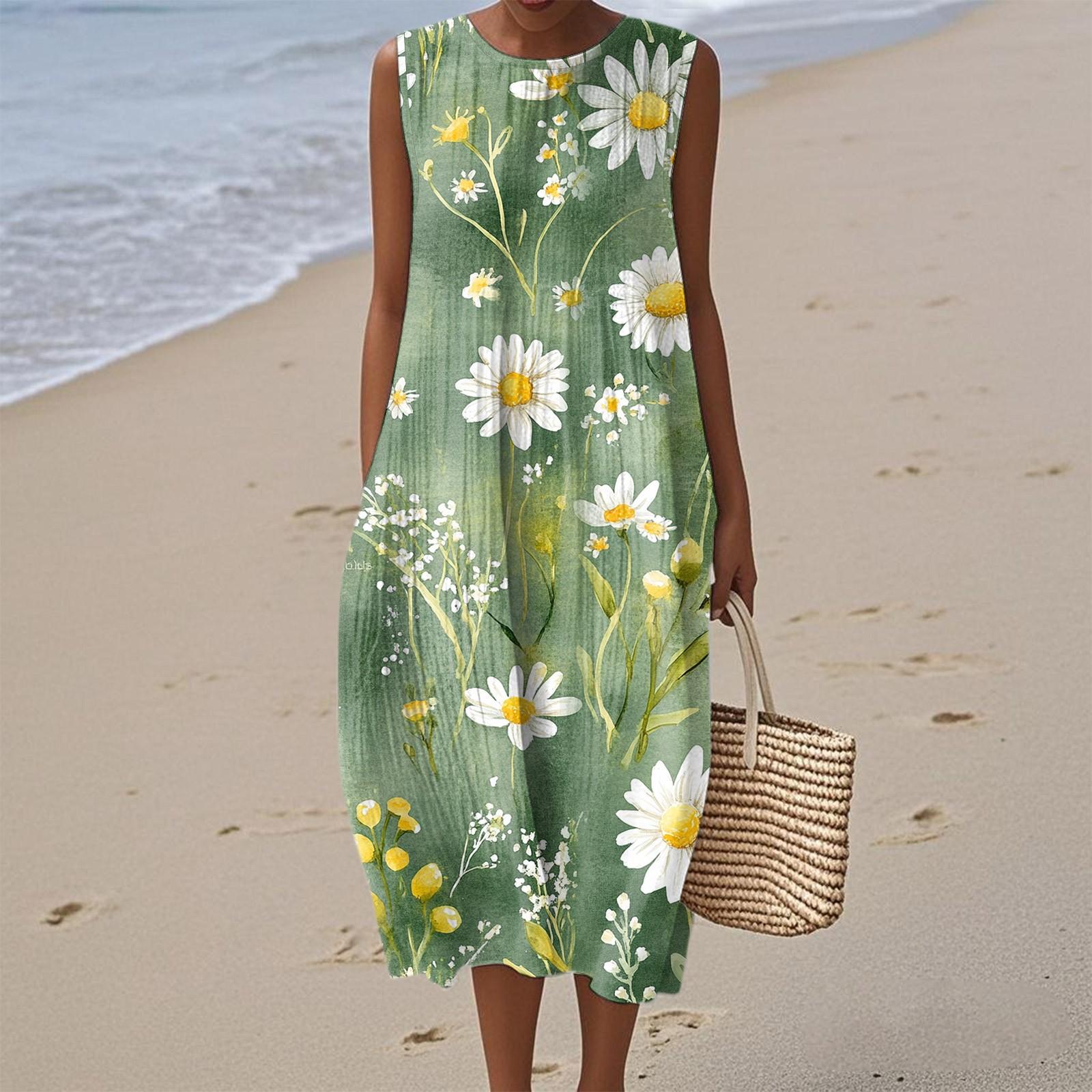 

Женское модное повседневное платье без рукавов с круглым вырезом и цветочным принтом, элегантное, темпераментное L