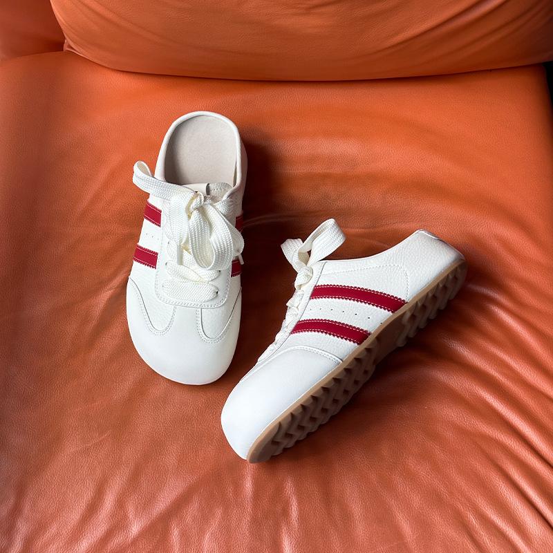 

Thick-soled half-drag women s shoes New summer flat-soled German training shoes Versatile casual lazy one-pedal white shoes 35