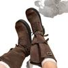 Sheepskin Version Cm Height Increase Thick Heel Thin Knight Boots But Knee High Boots Long Boots Belt Buckle Brown Pile Boots