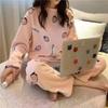 Thickened Warm Pyjamas Set for Women‘s Coral Velvet Sleepwear Student Long Sleeve Blue Striped Nightwear Homewear Cartoon Cute