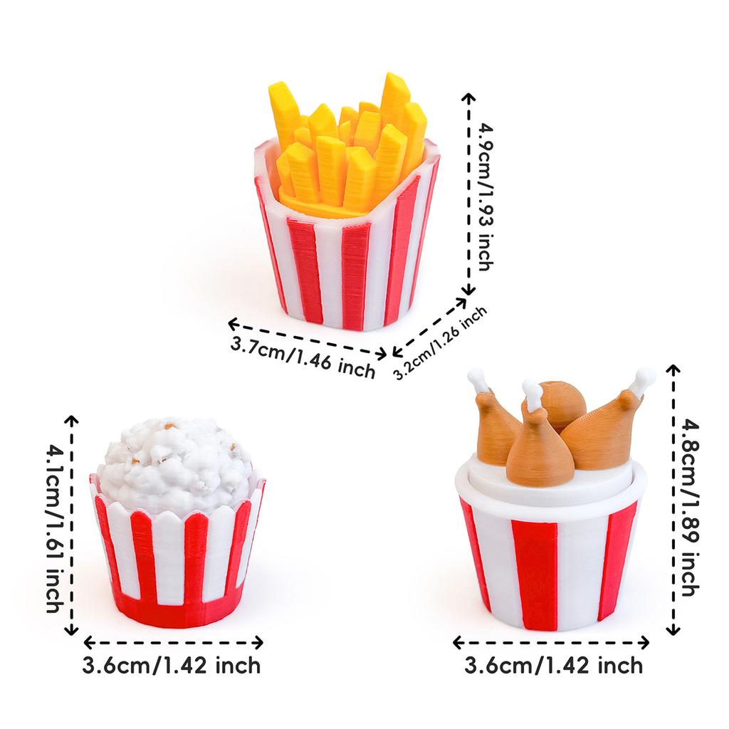 3D Printed EDC Keyboard Toys Simulation Chicken Fries Popcorn Clicker Push Button Decompression Fidget Toys Keychain Pendant