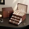 High-End Walnut Jewelry Box - Exquisite Storage for Gold Earrings & Necklaces, Large Capacity, Retro Design with Anti-Oxidation Feature