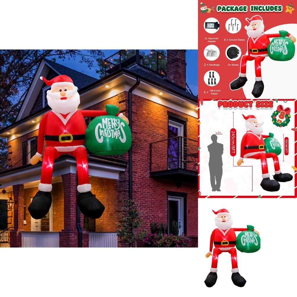 Christmas Inflatable Climbing Santa Claus With Led Outdoor Decor For Festive Yard Display