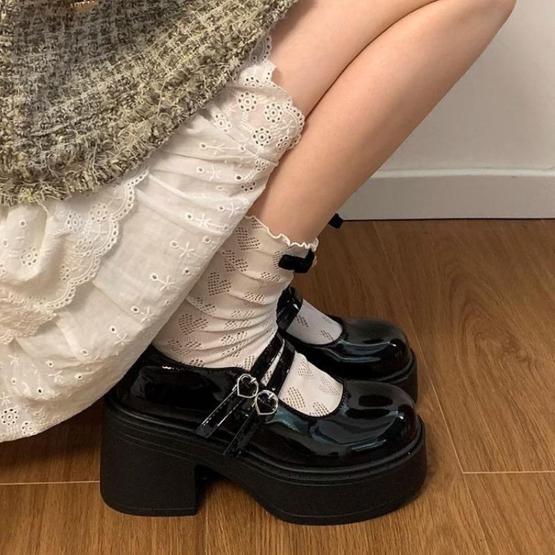 Black Thick Heel Mary Jane Shoes Women  New Goth Chunky Platform Pumps Single Shoe Woman Ankle Buckle Party Lolita Shoes