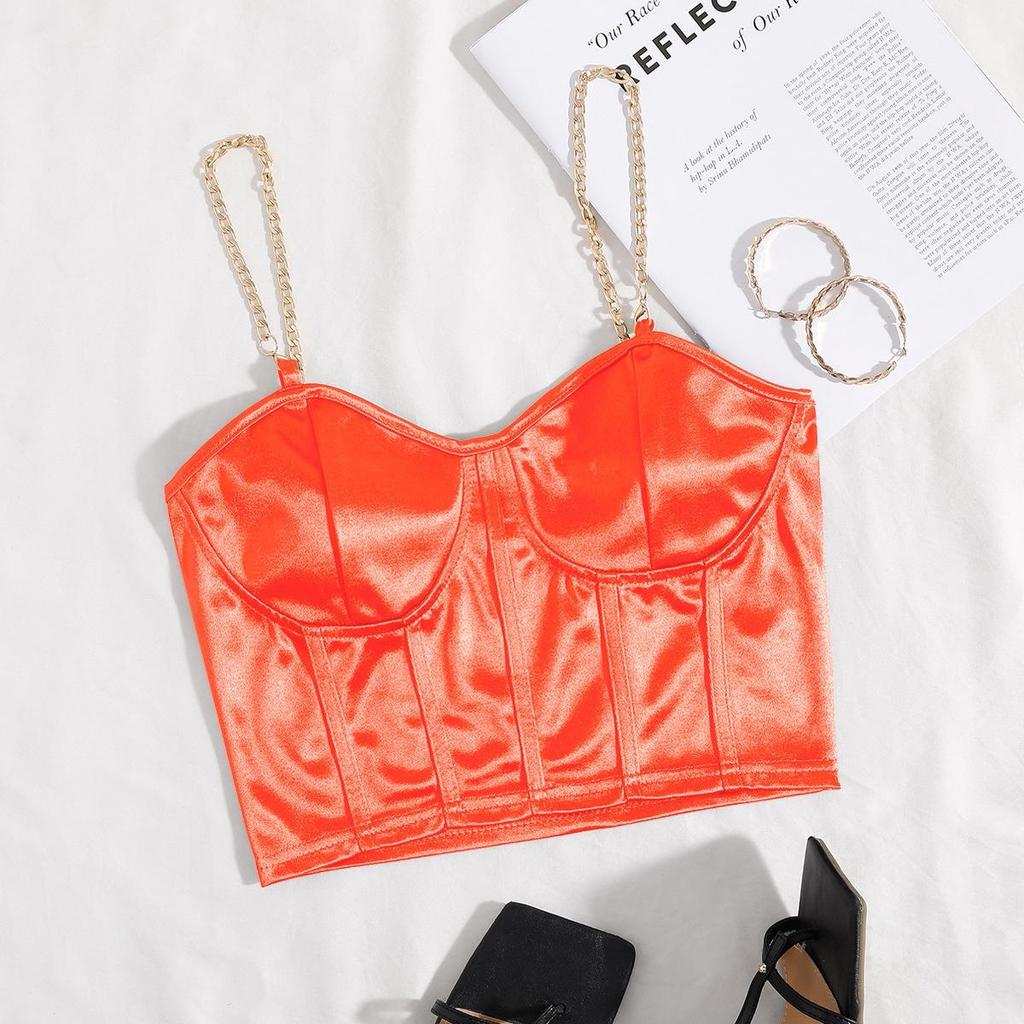 Sexy V Neck Metal Chain Tank Top Solid Halter Crop Tops Women Summer Camis Backless Camisole Fashion Casual Tube Female Sleeveless Cropped Vest Y2K