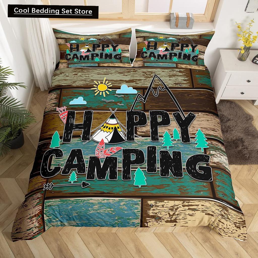 Camping Äventyr Kung Drottning Påslakan Utrustning Yxa Stock Sängkläder Set Lägereld Spade Täcköverdrag Polyester Täckeöverdrag