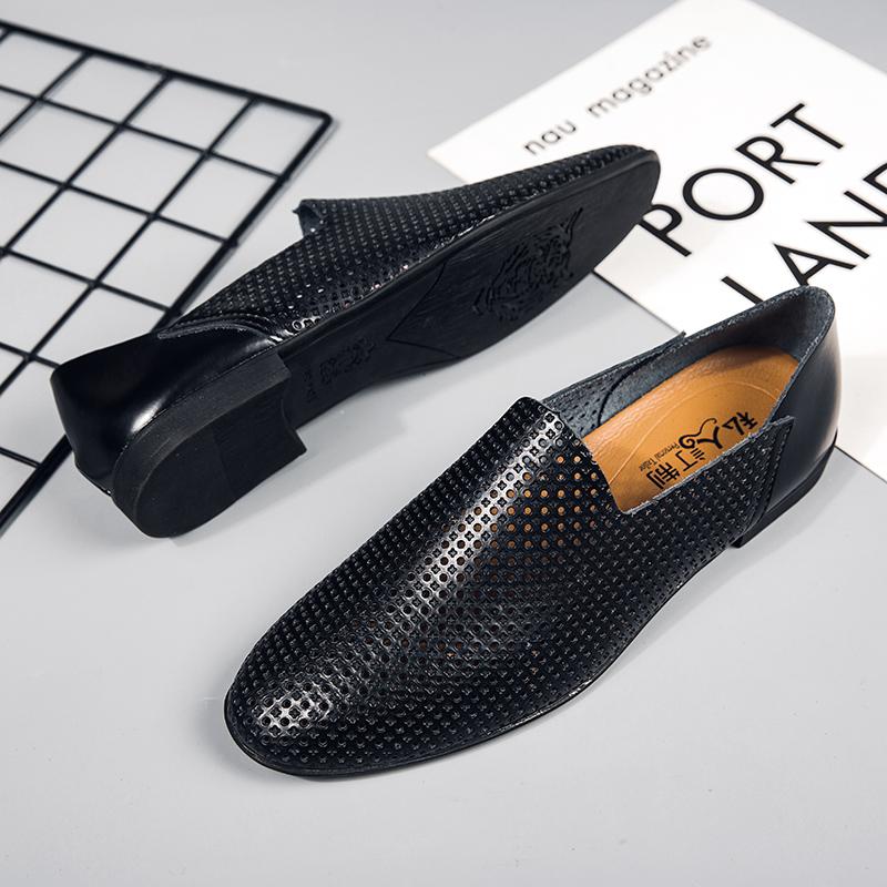 Pánské mokasíny z pravé kůže, módní pánské obchodní boty, prodyšné pánské nazouvací boty, duté boty pro řízení, letní mokasíny