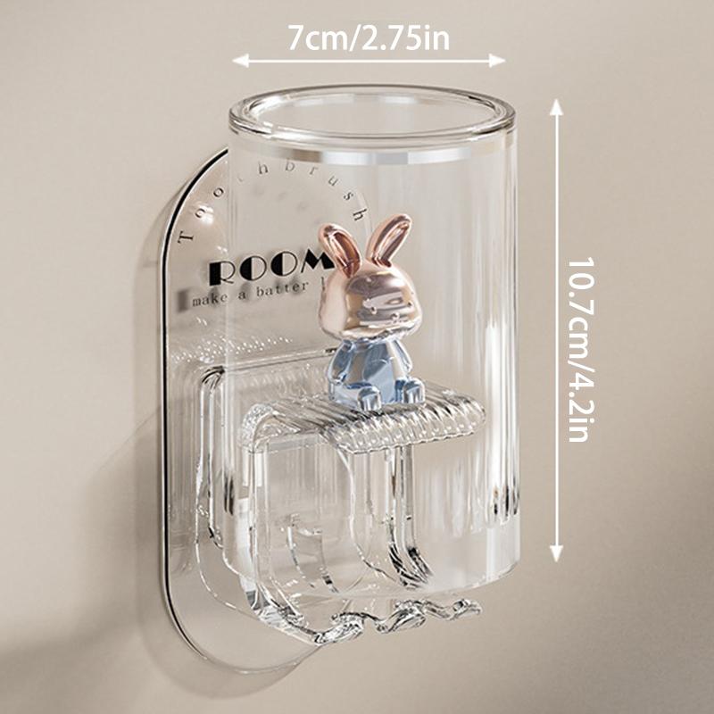 Cute Rabbit Toothbrush Rack Bathroom Wall-Mounted Electric Toothbrush Cup Punch-Free Mouthwash Cup Hanger