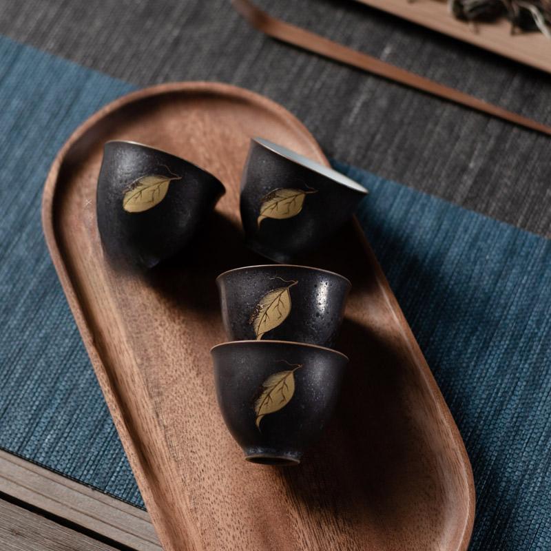 Silver Spot Black Ceramic Tea Cup Vintage Rough Ceramic Small Teacup Tea Marigold Household Ceramic Kung Fu Tea Set