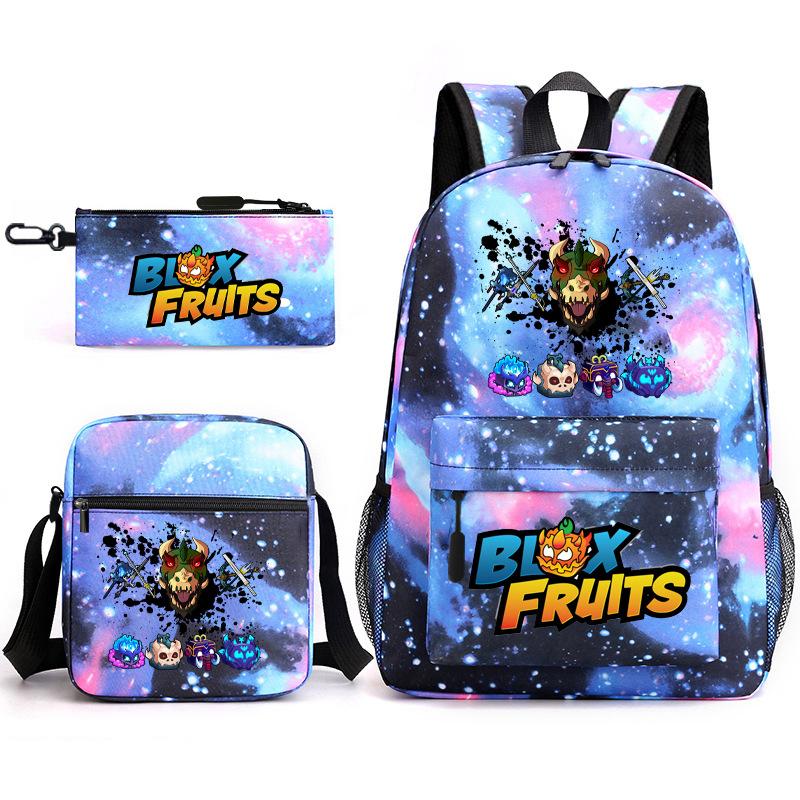 Mochila Escolar para Adolescentes Jogo Blox Fruits Fruta do Demônio Escola Primária Estrela Pintura Térmica Conjunto de 3 peças