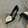 Fashion Elegant Rhinestone Flowers Decorated Brand High Heels Women High Quality Satin Pointed Toe Slide Sandal Fashion Party Dress Shoe
