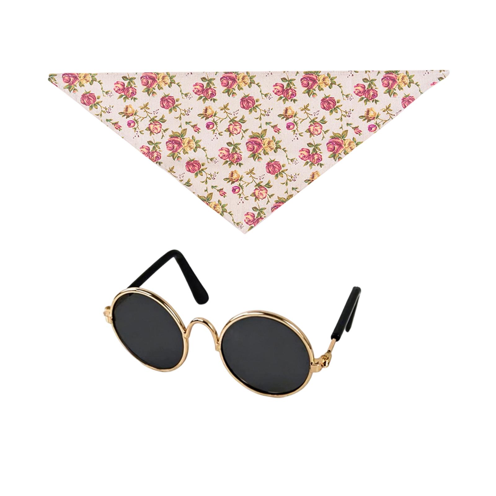 

Pet Accessory Set Bandana and Round Frame Sunglasses for Small Medium Pets Lightweight Durable Comfortable Fit One Size
