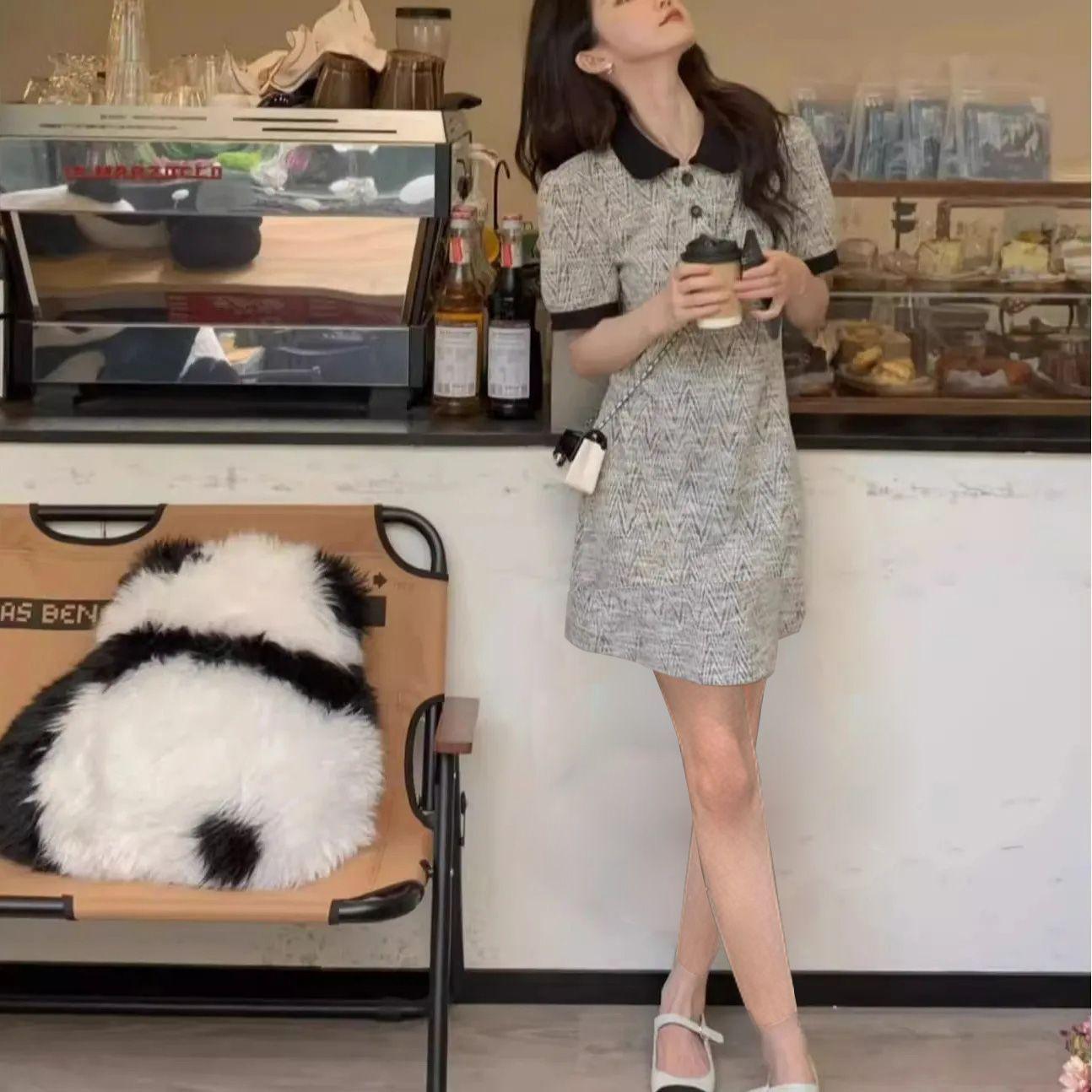 Summer 2026 European Slimming French Style Polo Collar Dress with Elegant Design M 100-110 cm